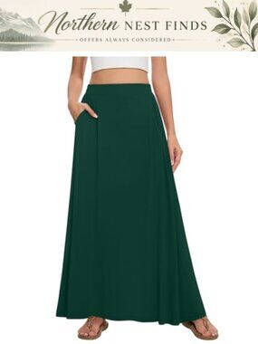A-Line Maxi Skirt High Waist Flowy with Pockets